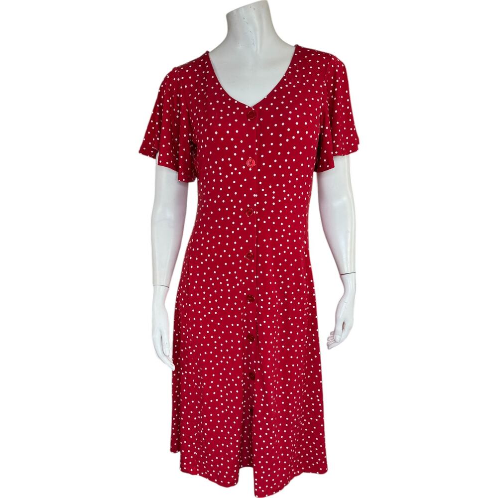 Susan Graver Printed Liquid Knit Button-Front Dress Cherry‎ Dot XX-Small